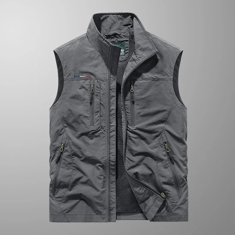 Men's zip-front stand-collar outdoor gilet