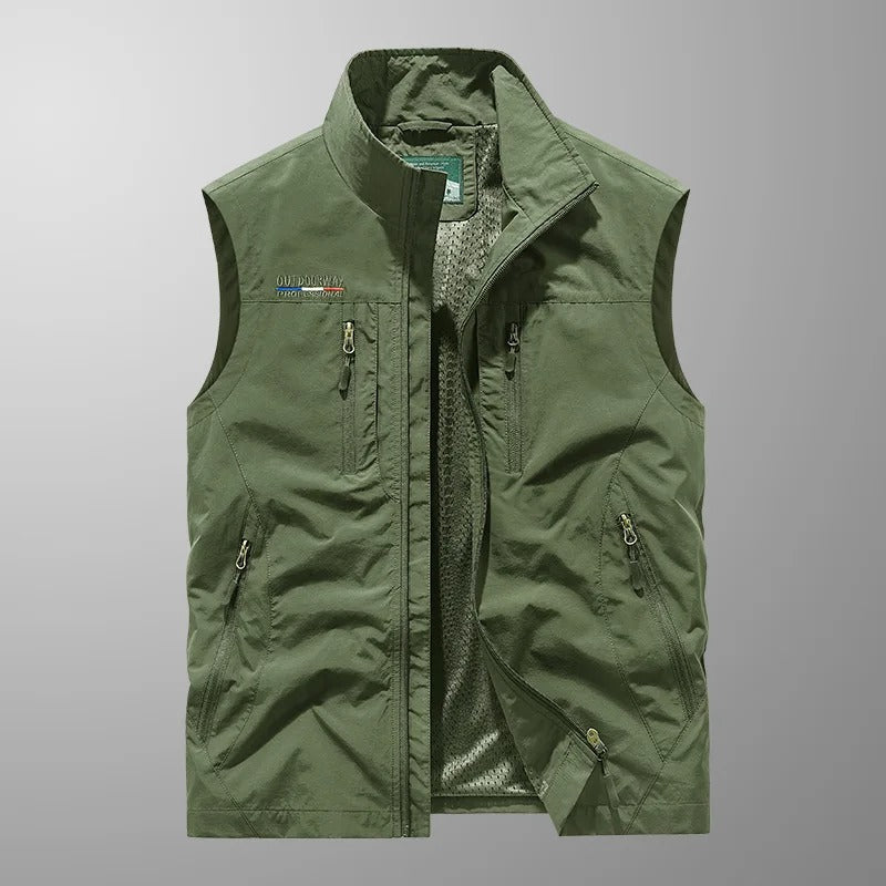 Men's zip-front stand-collar outdoor gilet