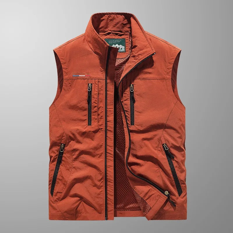 Men's zip-front stand-collar outdoor gilet