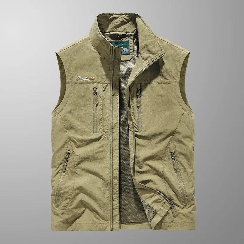 Men's zip-front stand-collar outdoor gilet