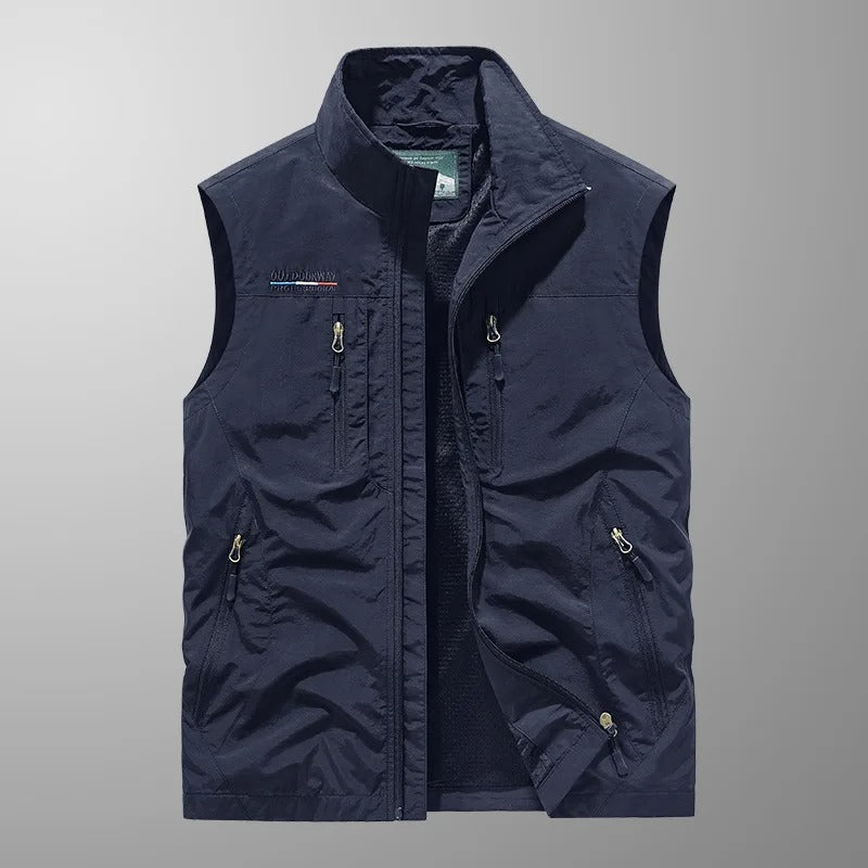 Men's zip-front stand-collar outdoor gilet