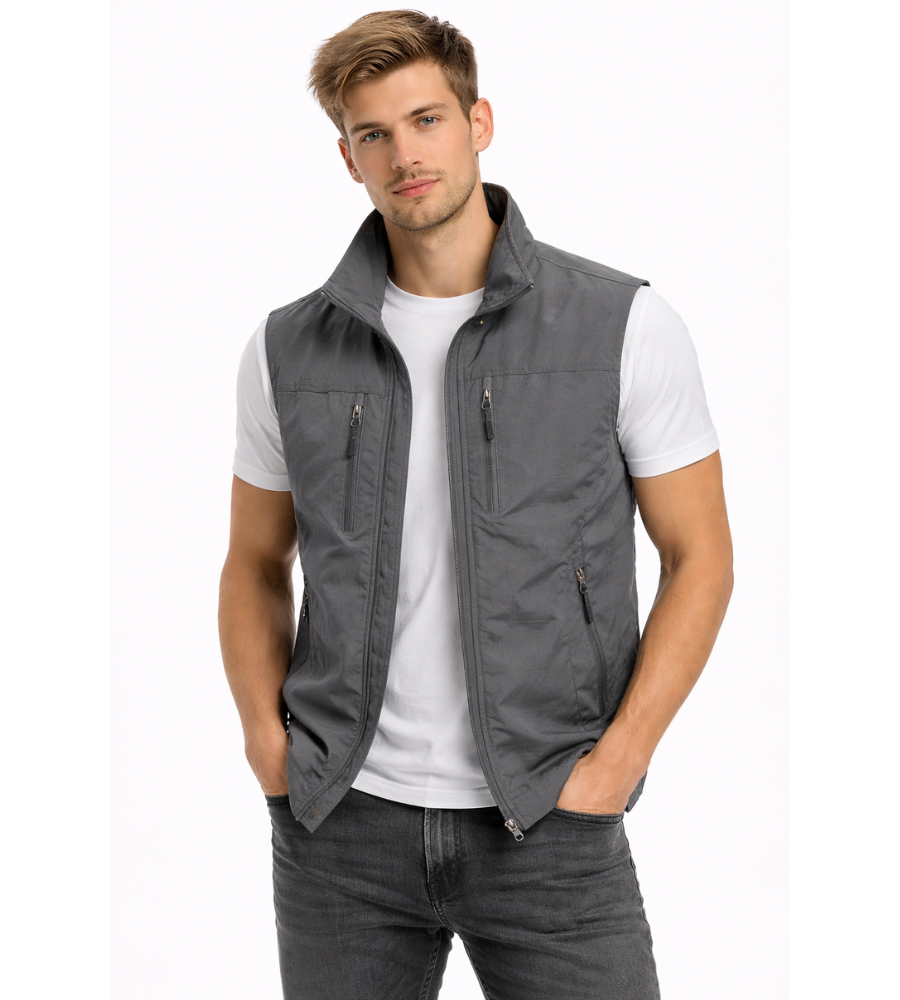 Men's zip-front stand-collar outdoor gilet