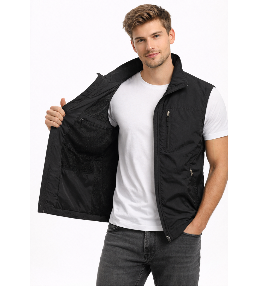 Men's zip-front stand-collar outdoor gilet
