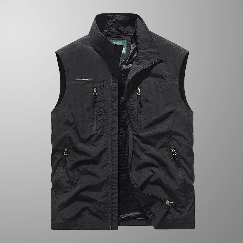 Men's zip-front stand-collar outdoor gilet