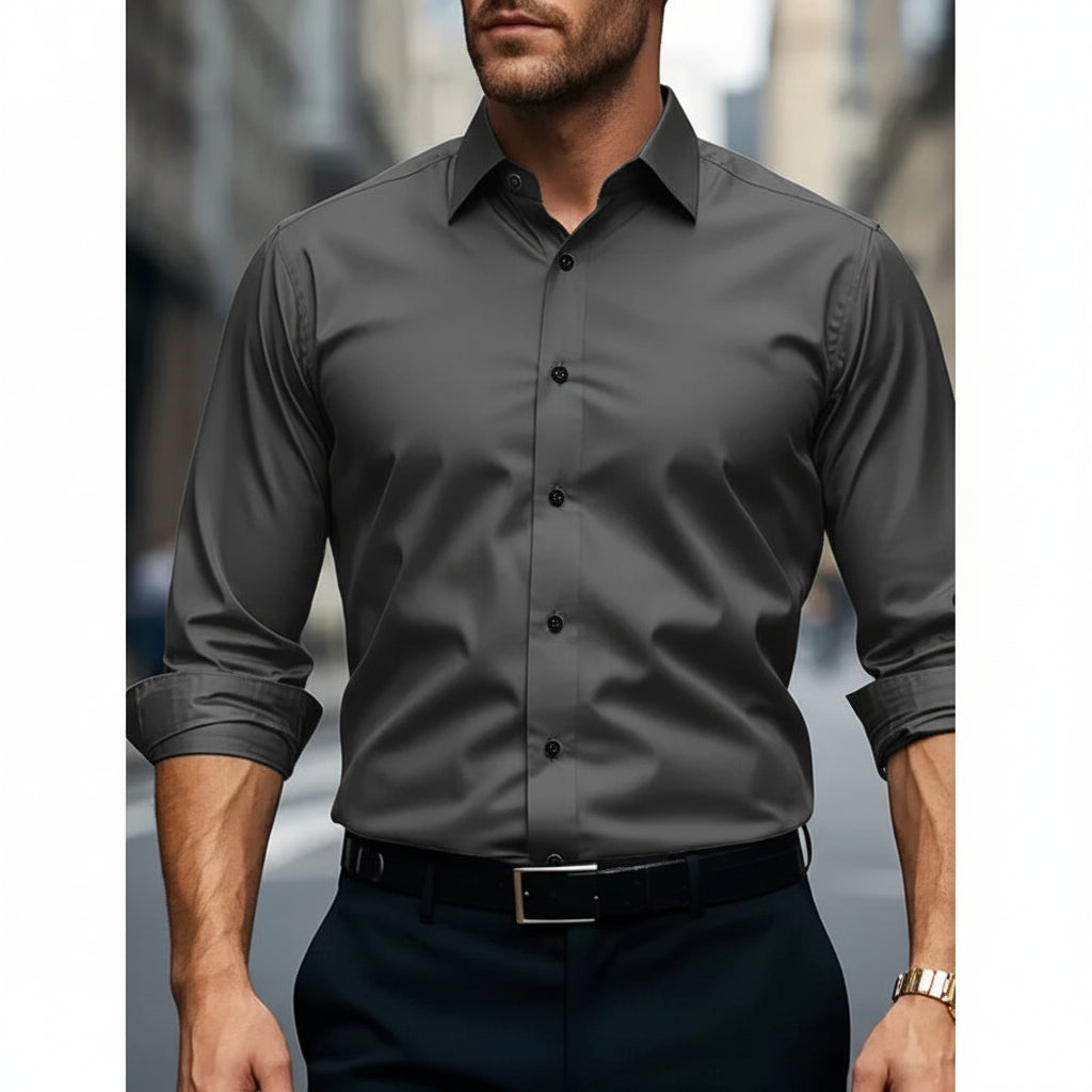 mens-dress-shirt-slim-fit-charcoal-gray-front