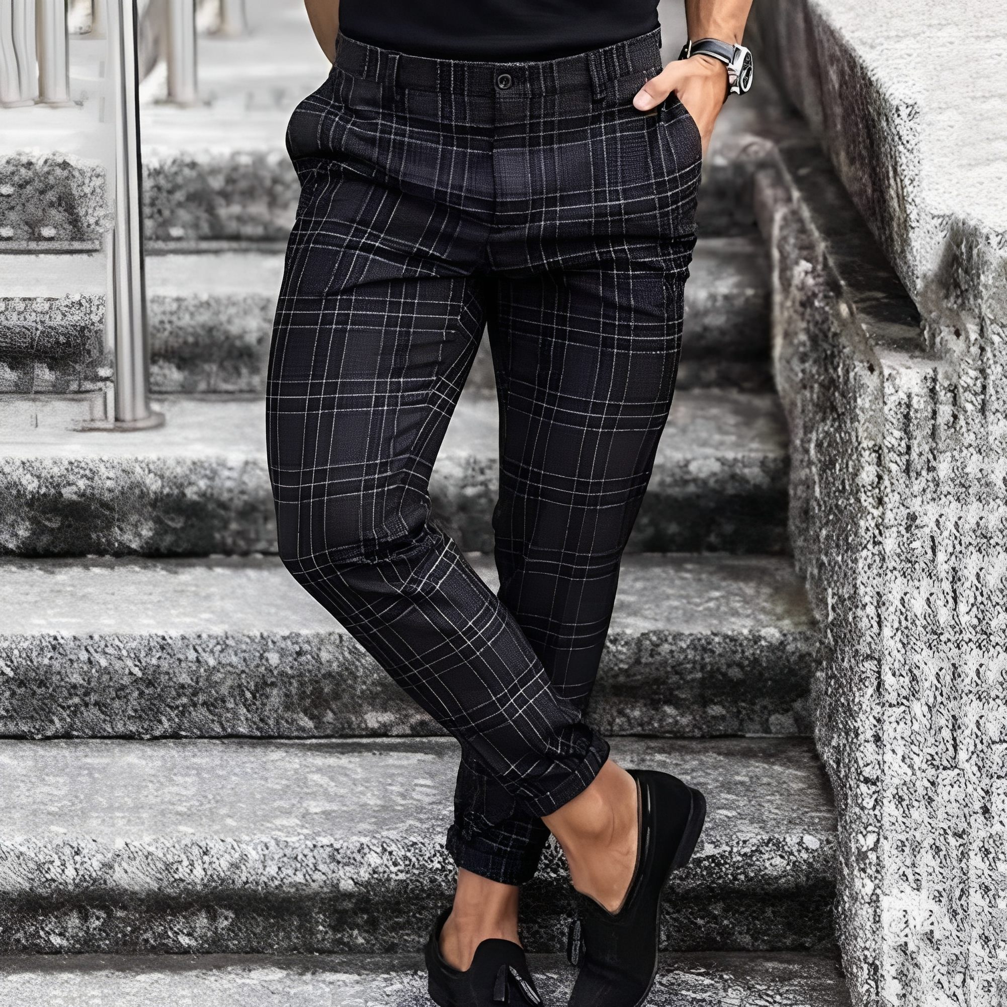 Men's Plaid Chinos | Summer Casual Trousers-4