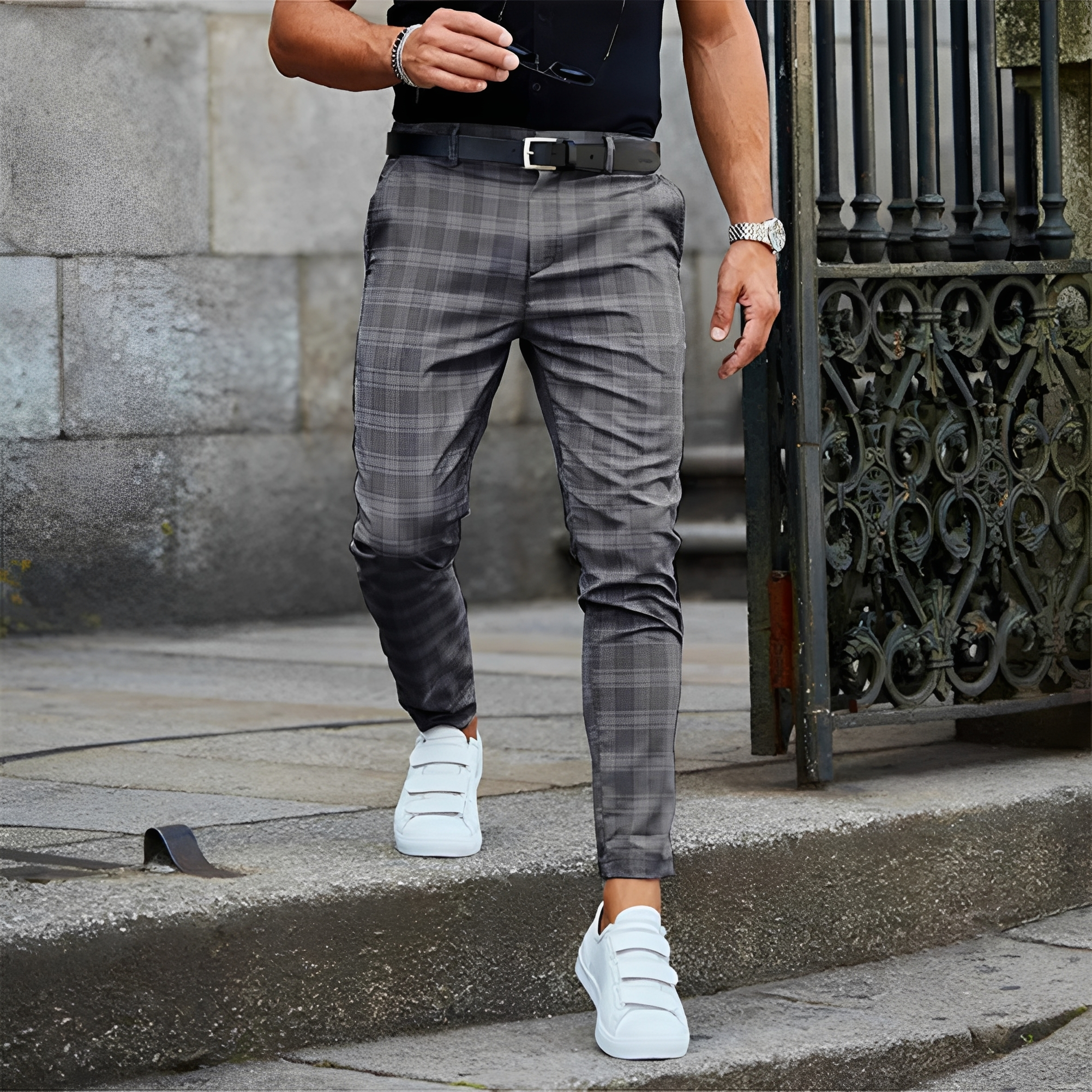 Men's Plaid Chinos | Summer Casual Trousers-3