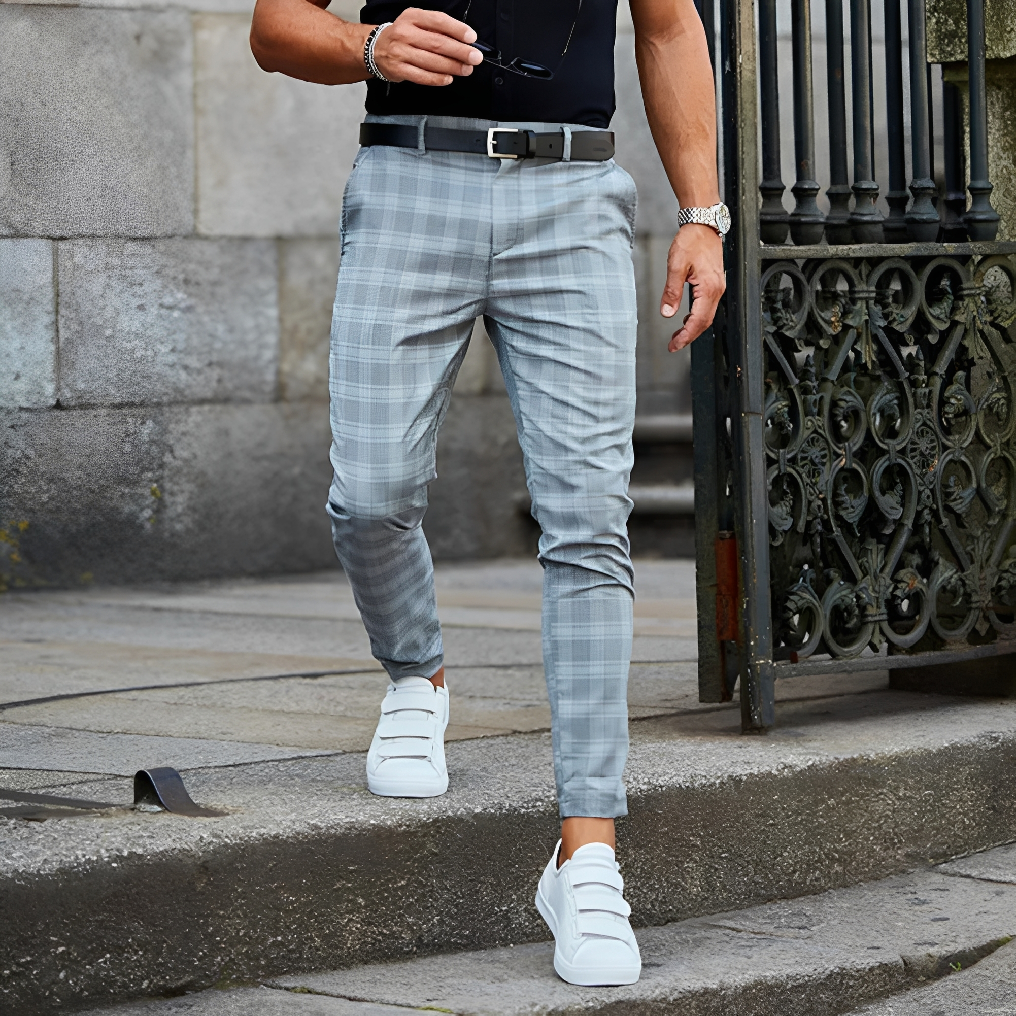 Men's Plaid Chinos | Summer Casual Trousers-2