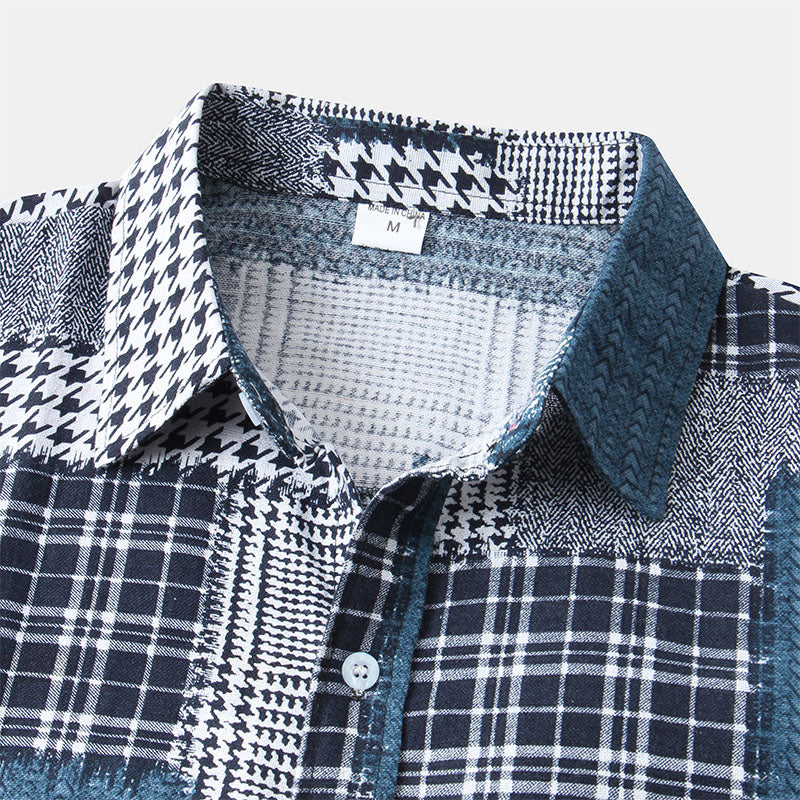 Men's Patchwork Short Sleeve Shirt | Casual Retro-3