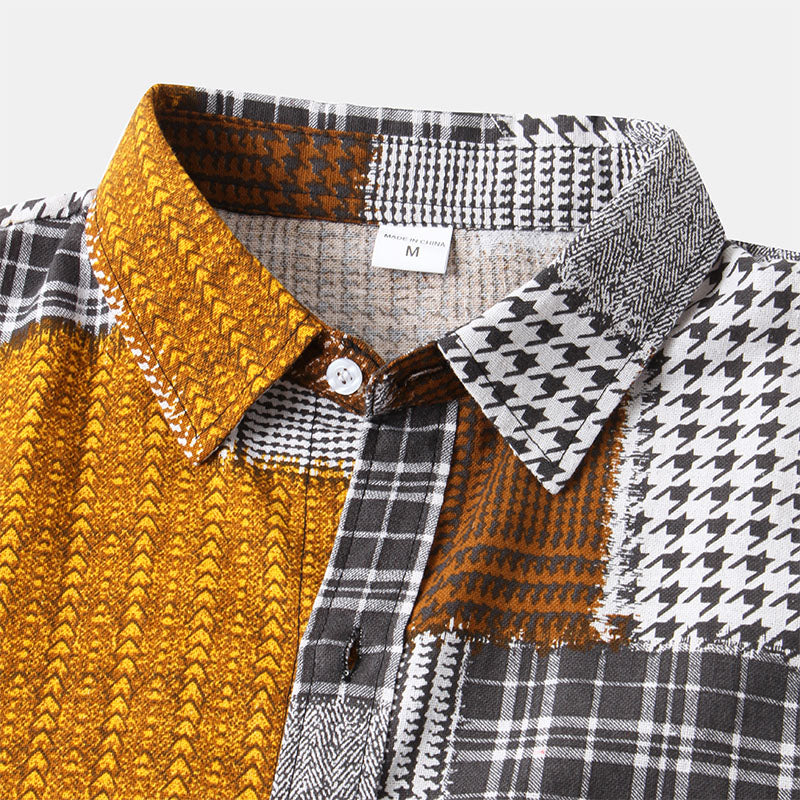 Men's Patchwork Short Sleeve Shirt | Casual Retro-3