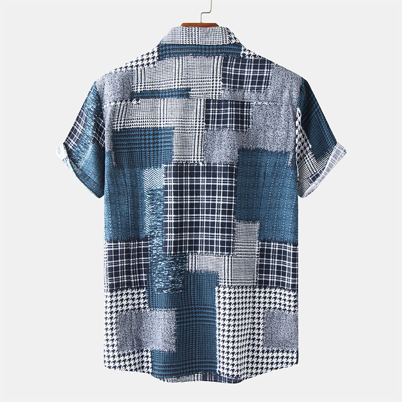 Men's Patchwork Short Sleeve Shirt | Casual Retro-2