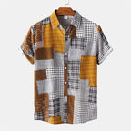 Men's Patchwork Short Sleeve Shirt | Casual Retro-1