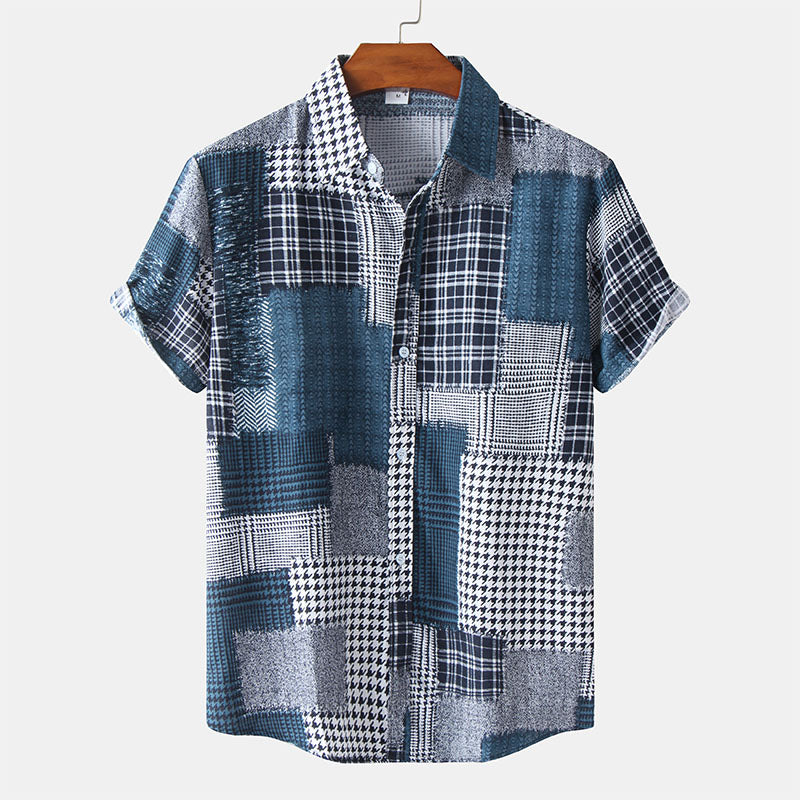 Men's Patchwork Short Sleeve Shirt | Casual Retro-1