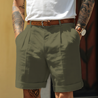 Men's White Shorts | High Waist Pleated-5