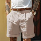 Men's White Shorts | High Waist Pleated-3