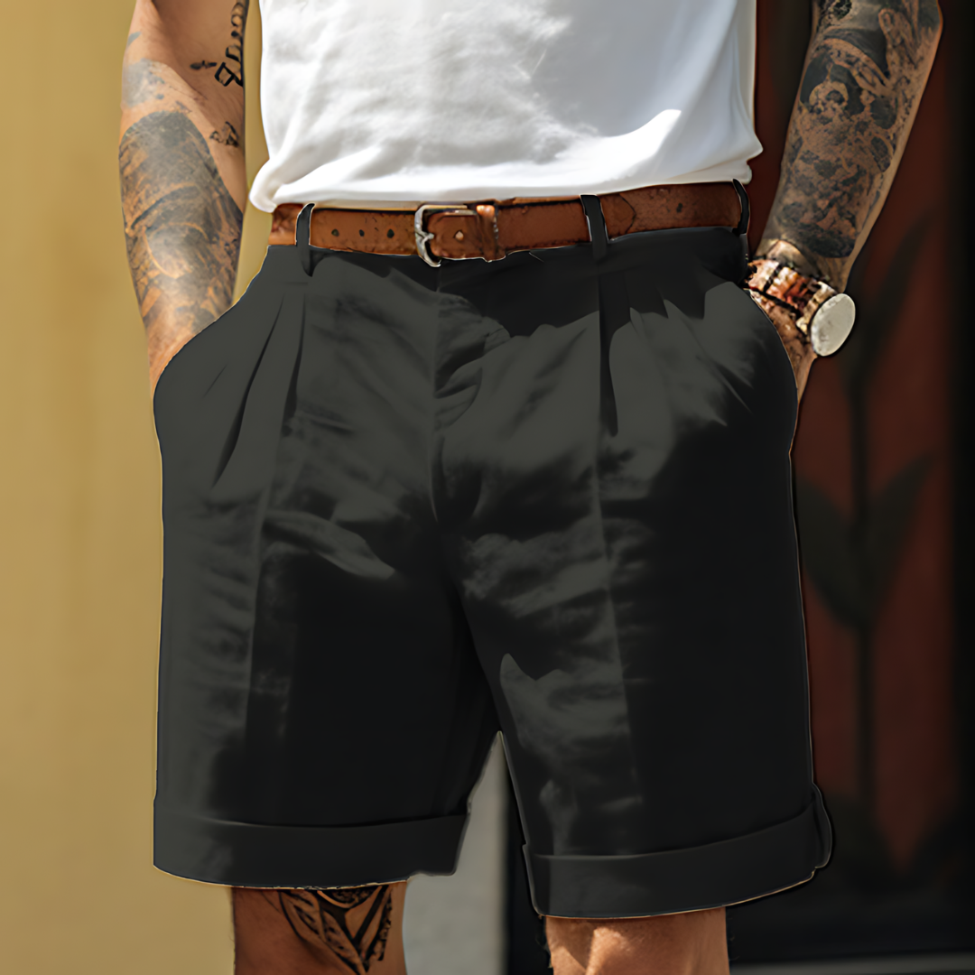 Men's White Shorts | High Waist Pleated-2
