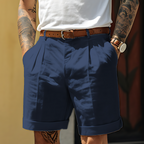 Men's White Shorts | High Waist Pleated-4