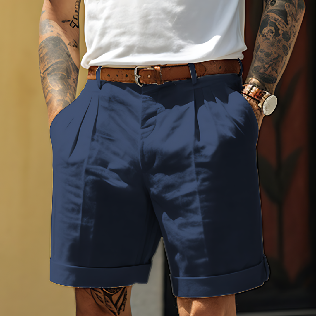 Men's White Shorts | High Waist Pleated-4