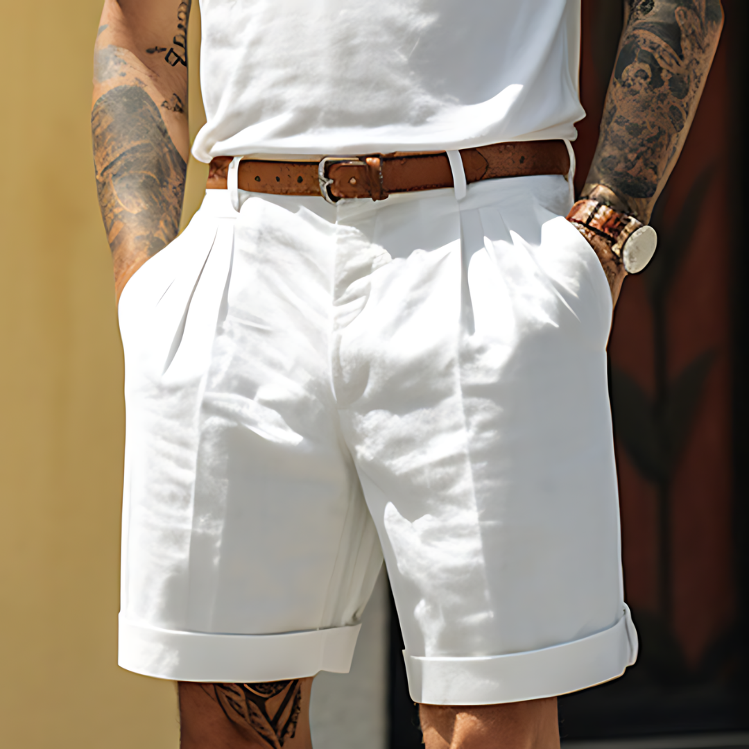 Men's White Shorts | High Waist Pleated-1
