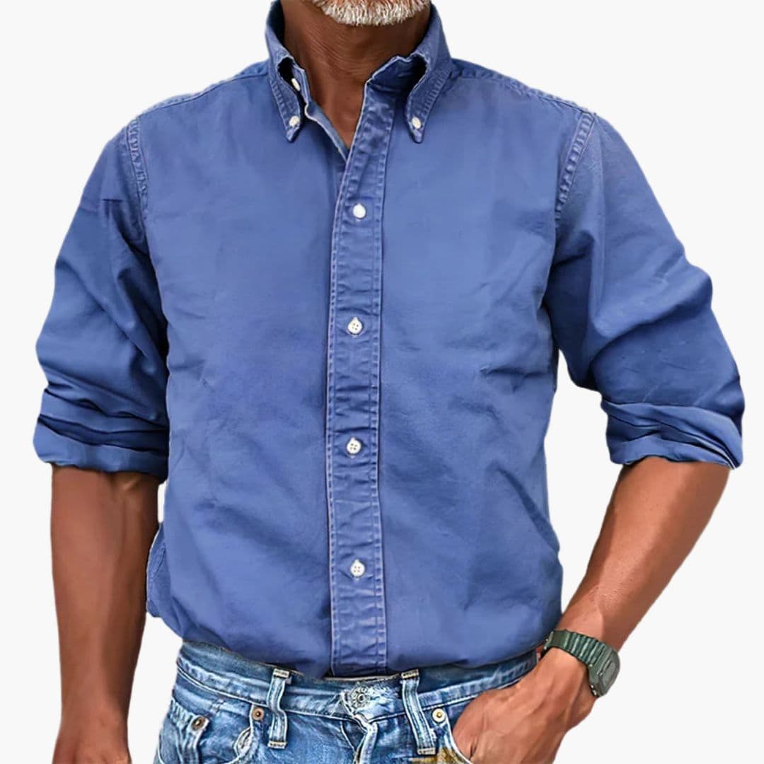 Men's Casual Button-Down Shirt | Washed Long Sleeve-4