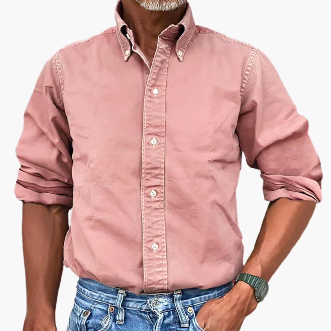 Men's Casual Button-Down Shirt | Washed Long Sleeve-3