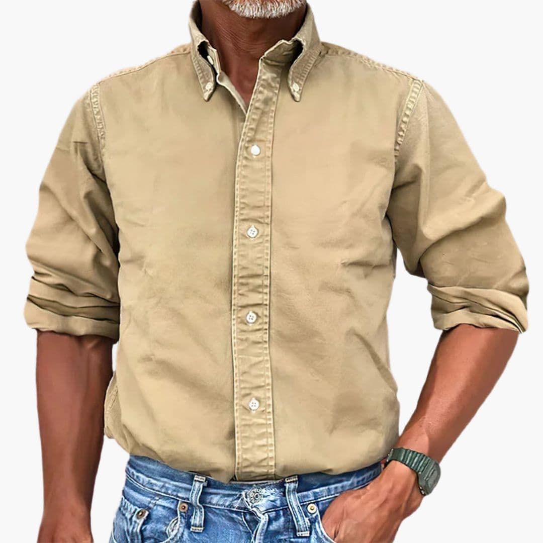 Men's Casual Button-Down Shirt | Washed Long Sleeve-1