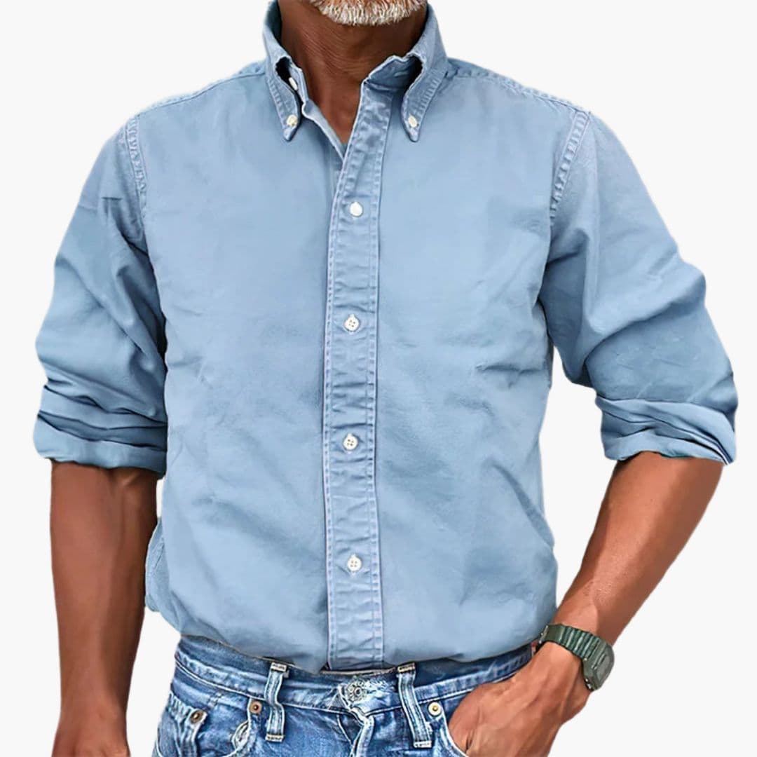 Men's Casual Button-Down Shirt | Washed Long Sleeve-2