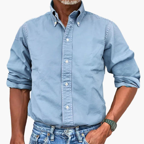 Men's Casual Button-Down Shirt | Washed Long Sleeve-2
