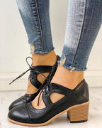 Women's Lace-Up Block Heel Oxfords | Cutout Brogue-3