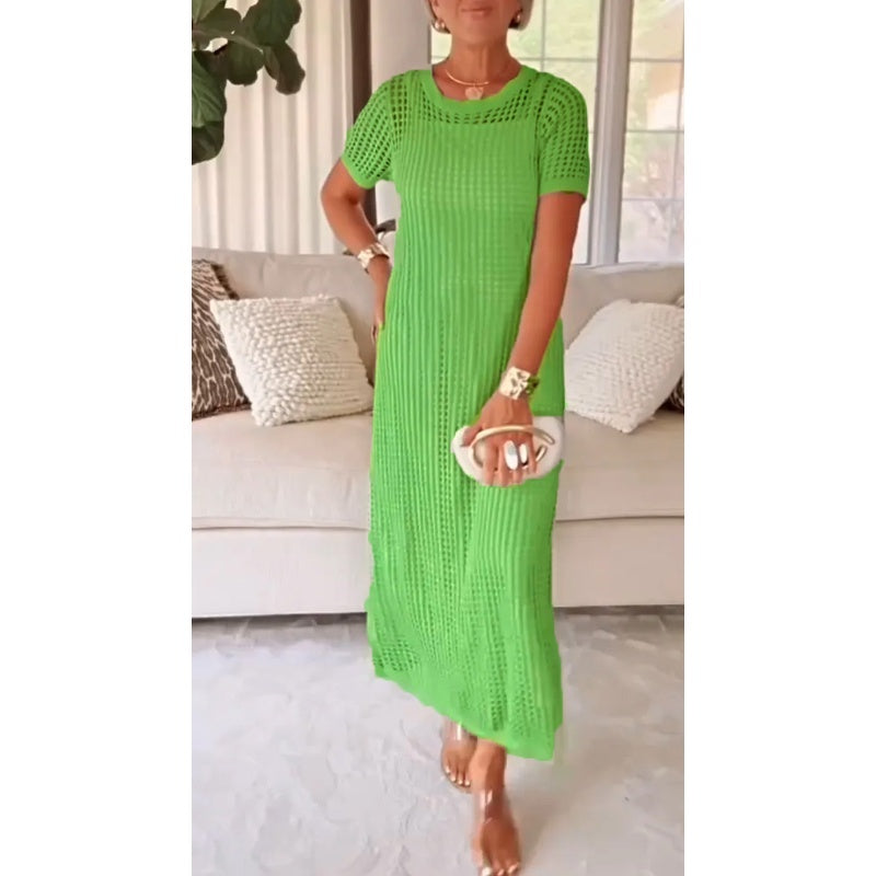 Women's Open Knit Maxi Dress | Short Sleeve Coverup-7