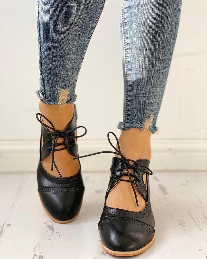 Women's Lace-Up Block Heel Oxfords | Cutout Brogue-4
