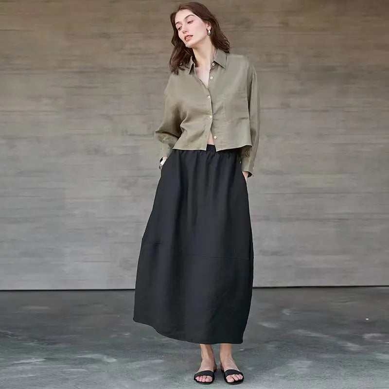 Women's cropped oversized long sleeve shirt