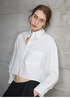 Women's cropped oversized long sleeve shirt