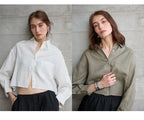 Women's cropped oversized long sleeve shirt