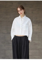 Women's cropped oversized long sleeve shirt