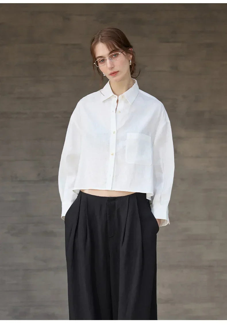 Women's cropped oversized long sleeve shirt