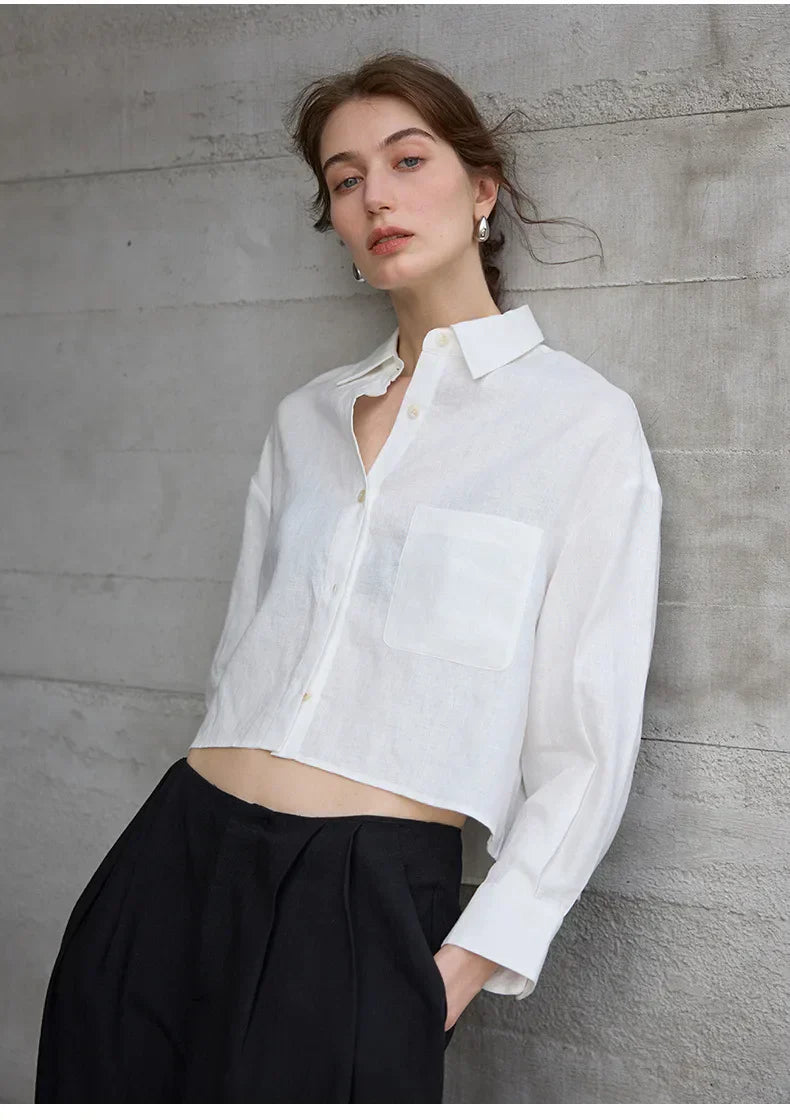 Women's cropped oversized long sleeve shirt