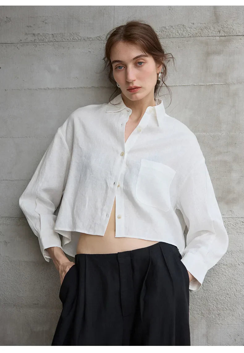 Women's cropped oversized long sleeve shirt