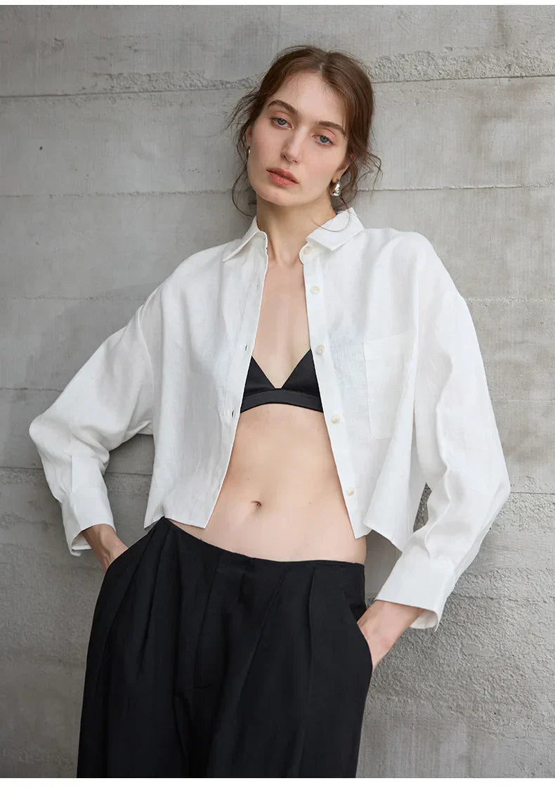Women's cropped oversized long sleeve shirt