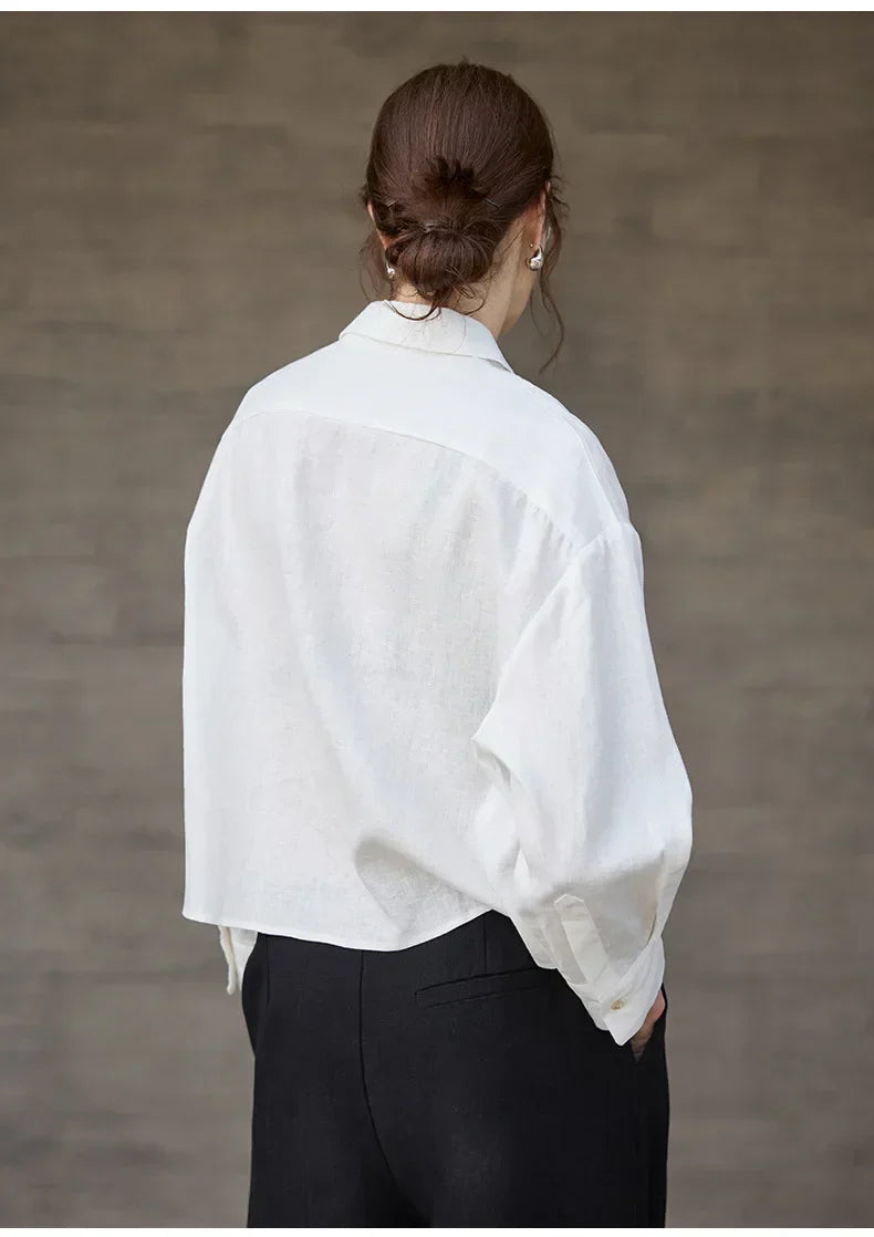 Women's cropped oversized long sleeve shirt