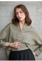 Women's cropped oversized long sleeve shirt