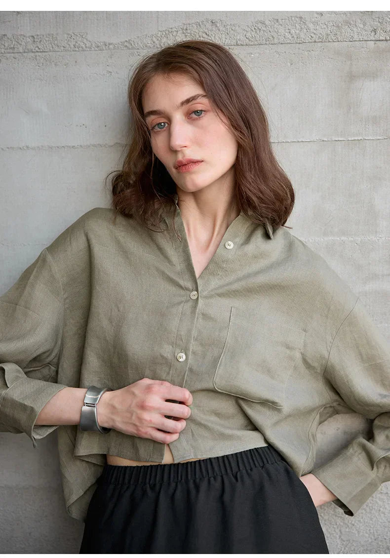 Women's cropped oversized long sleeve shirt