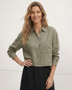 Women's cropped oversized long sleeve shirt