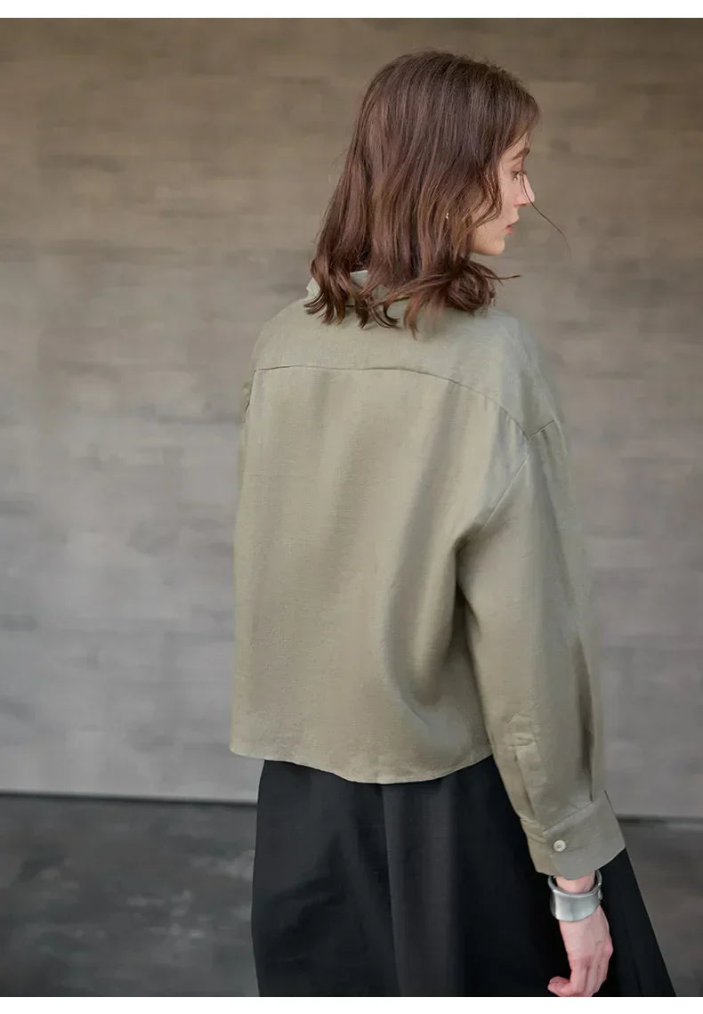 Women's cropped oversized long sleeve shirt