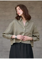 Women's cropped oversized long sleeve shirt