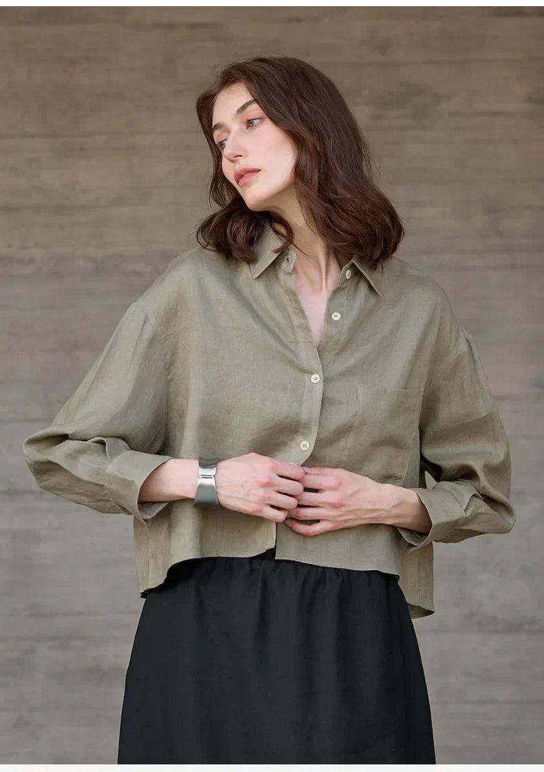 Women's cropped oversized long sleeve shirt