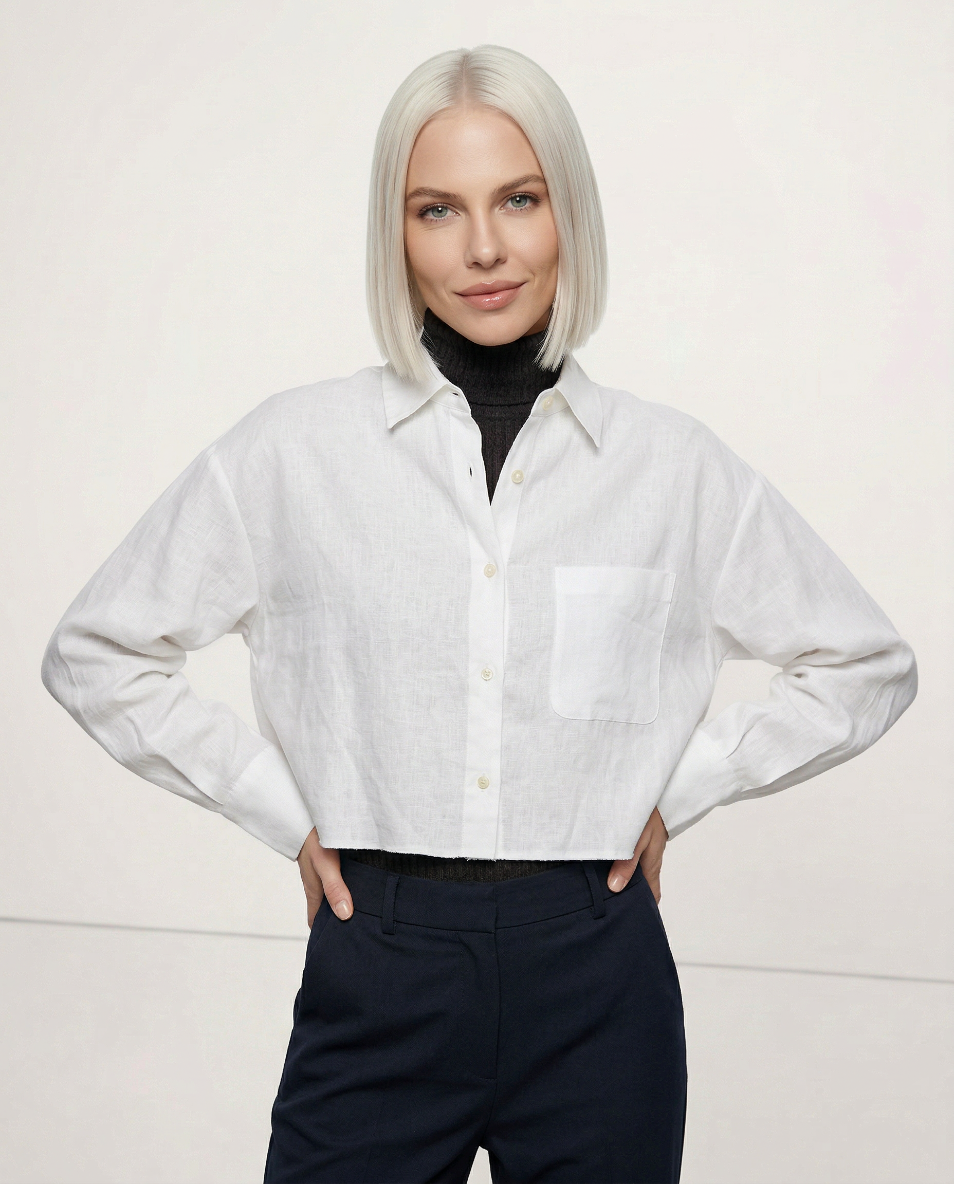 Women's cropped oversized long sleeve shirt
