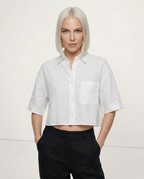 Women's cropped oversized long sleeve shirt