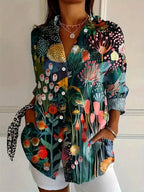 Women's abstract print button-front vacation blouse