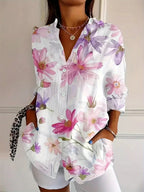 Women's abstract print button-front vacation blouse